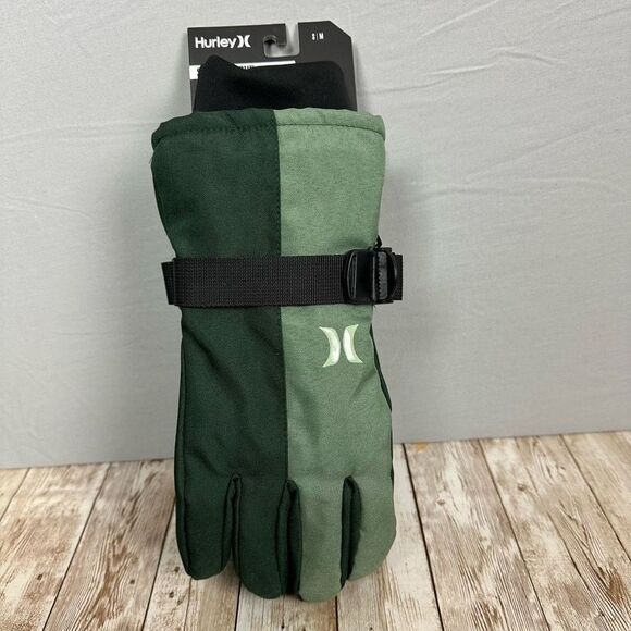 Hurley Split Side Snow Gloves Mens S/M Water Resistant Adjustable Cuff Green - Picture 1 of 5